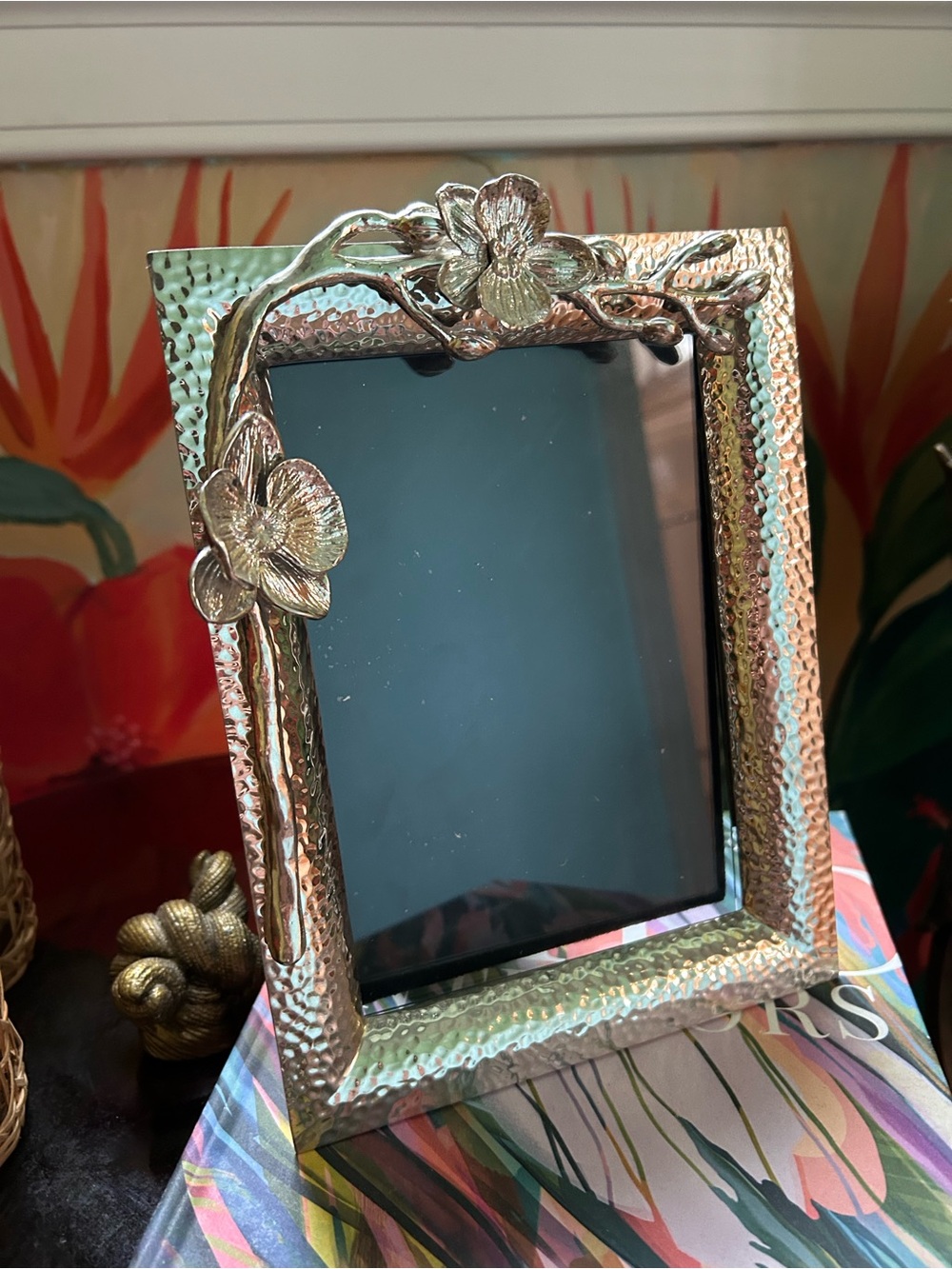 Michael Aram Silver Floral Hammered Metal Picture Frame